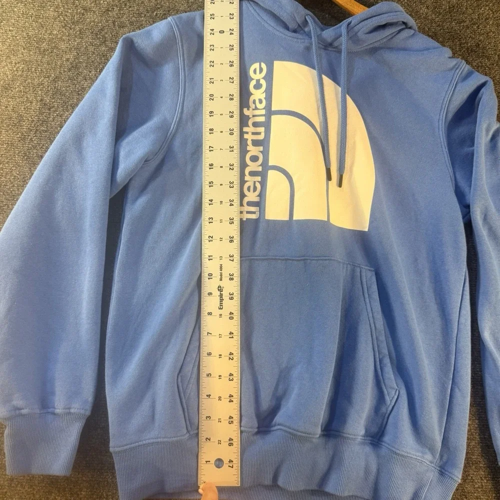 The North Face Hoodie Mens Small Blue Big Logo Pullover Sweatshirt‎ Fleece